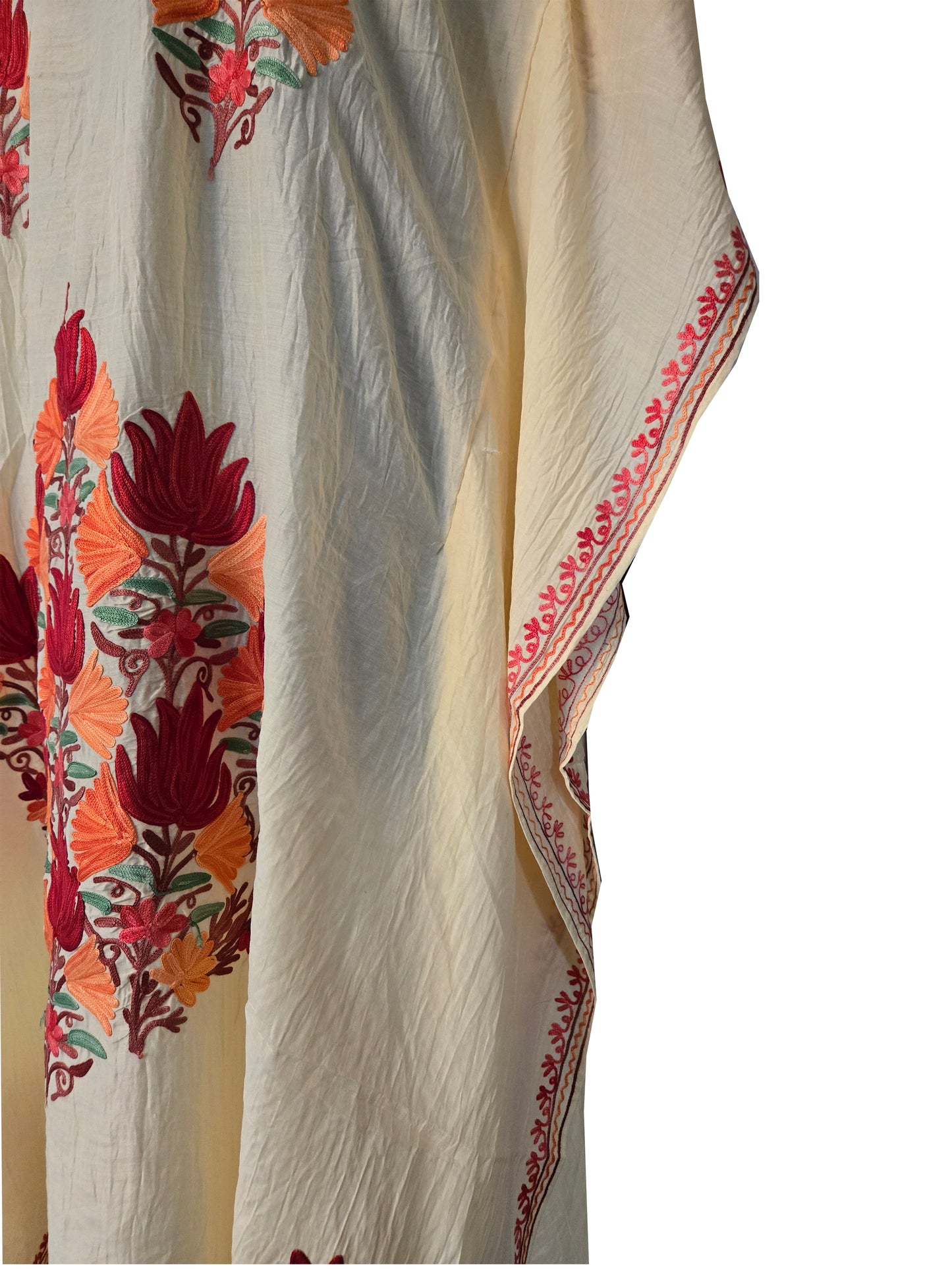 Kashmir Gallery Women Kashmiri Kaftan Nightgown Maxi with Kashmiri Charming Embroidery Free Size - yellow