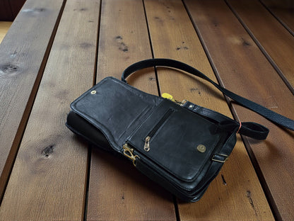 Women Leather Sling Bag With Strap With Gorgeous Kashmiri Embroidery - Black