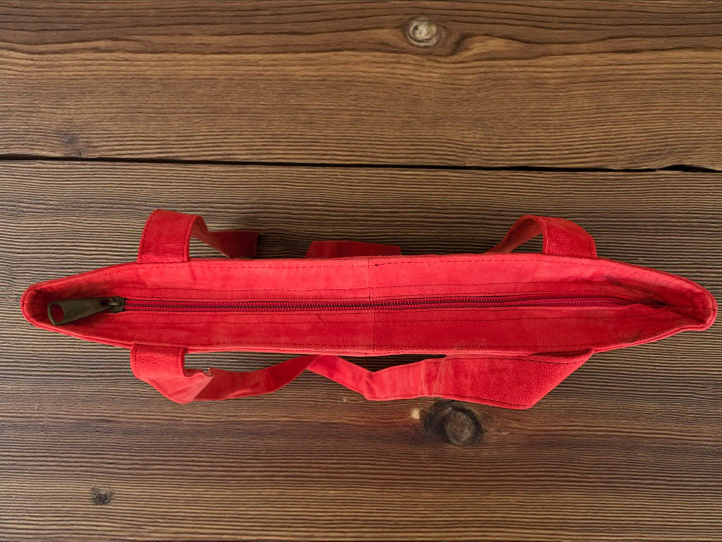Women suede leather tote strap bag with kashmiri embroidery - Red