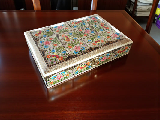 Handcrafted Paper-Mâché Jewelry Box — Floral Embroidery-purple