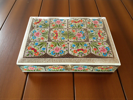 Handcrafted Paper-Mâché Jewelry Box — Floral Embroidery-purple