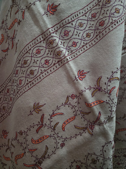 Kashmiri Woolen shawl with Embroidery | Elegant Winter Wrap | Traditional Ethnic Wear for Women - Soft Taupe