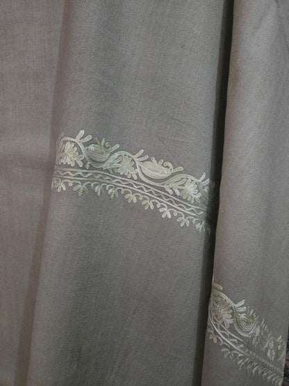 Women Woolen Kashmiri Suits Semi Pashmina Aari Embroidery  - Cream White