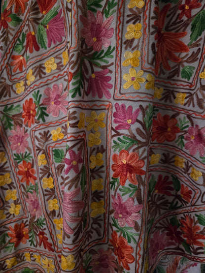 Kashmiri Woolen Stole with Aari Embroidery | Elegant Winter Wrap | Traditional Ethnic Wear for Women - Pink