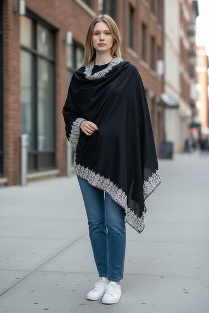 Kashmiri Woolen shawl with Embroidery | Elegant Winter Wrap | Traditional Ethnic Wear for Women - Blue