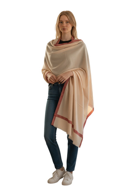 Kashmiri Woolen shawl with Embroidery | Elegant Winter Wrap | Traditional Ethnic Wear for Women - OffWhite