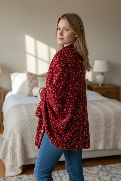 Kashmiri Woolen shawl with Embroidery | Elegant Winter Wrap | Traditional Ethnic Wear for Women - Maroon