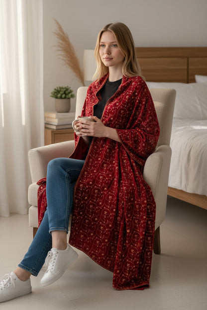 Kashmiri Woolen shawl with Embroidery | Elegant Winter Wrap | Traditional Ethnic Wear for Women - Maroon