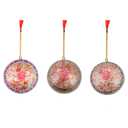 Kashmiri Paper Mache Handcrafted Beautifully Embroidered Balls for Hanging Decoration for Cars|Home|Office and Birthday Celebration - Sets of 3 Diameter 5 Inches. (Copy)