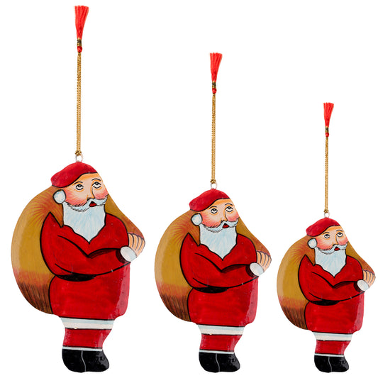 Paper Mache- Decorative Colorful Set of 3 Santa for Office, Home or car Decoration