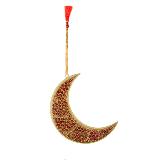 Kashmiri Paper Mache 5 inch Hanging Moon (Pink)
