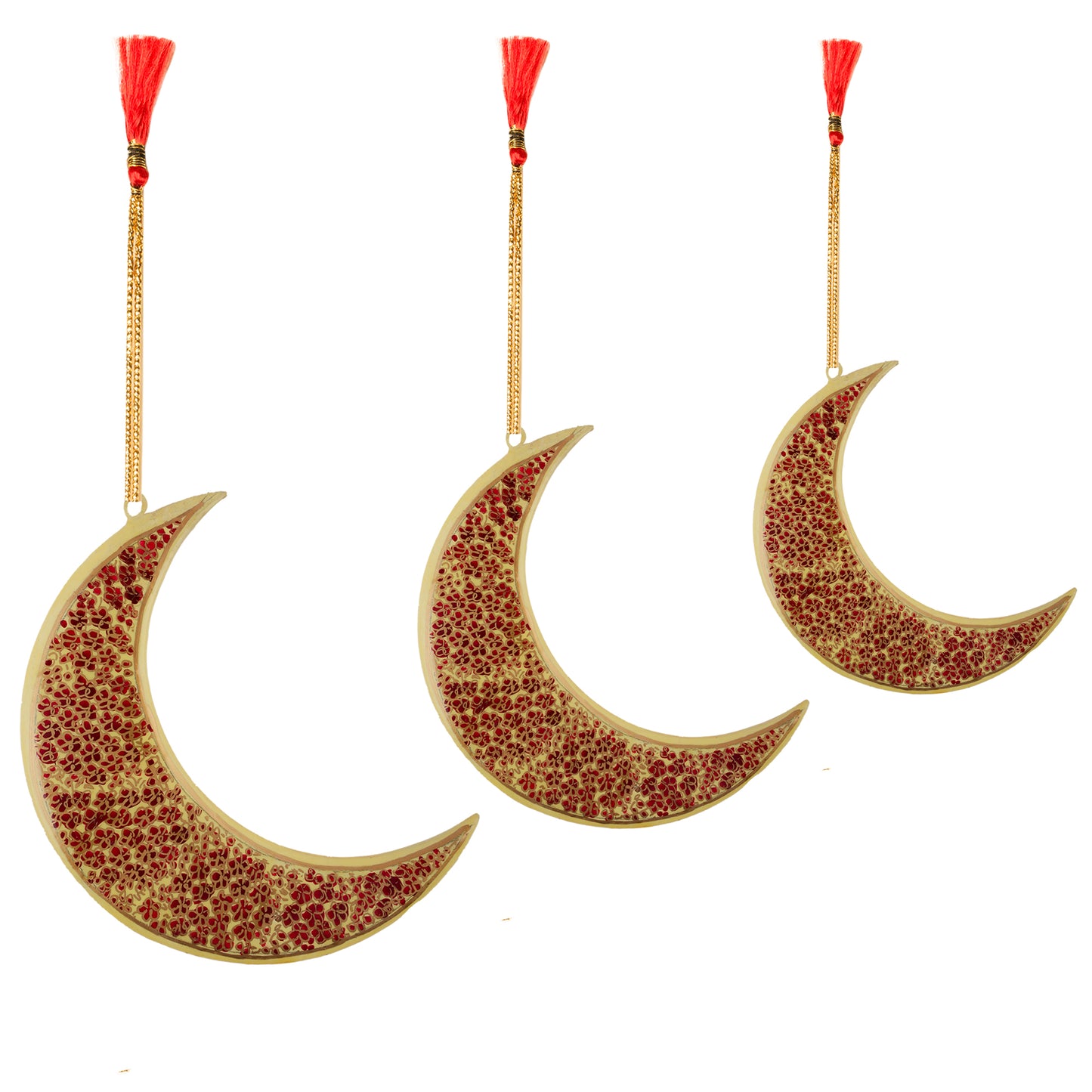 Kashmiri Paper Mache 5 inch Hanging Moon (Pink)
