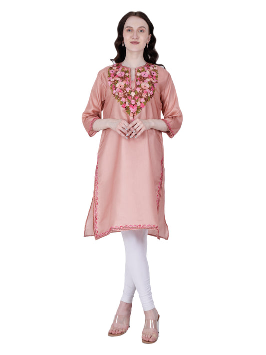 Kashmir Gallery Kashmiri Kurti for Women Silk Kurti with Embroidery A Line Kurtis with Charming Embroidery