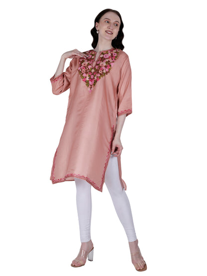 Kashmir Gallery Kashmiri Kurti for Women Silk Kurti with Embroidery A Line Kurtis with Charming Embroidery