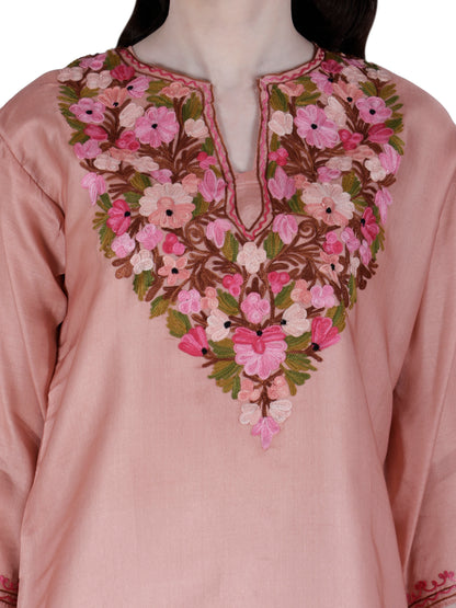 Kashmir Gallery Kashmiri Kurti for Women Silk Kurti with Embroidery A Line Kurtis with Charming Embroidery