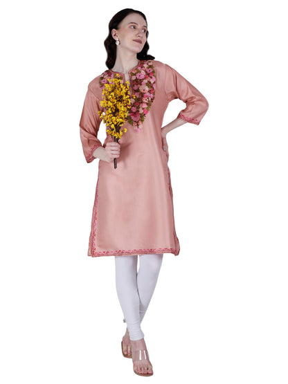 Kashmir Gallery Kashmiri Kurti for Women Silk Kurti with Embroidery A Line Kurtis with Charming Embroidery