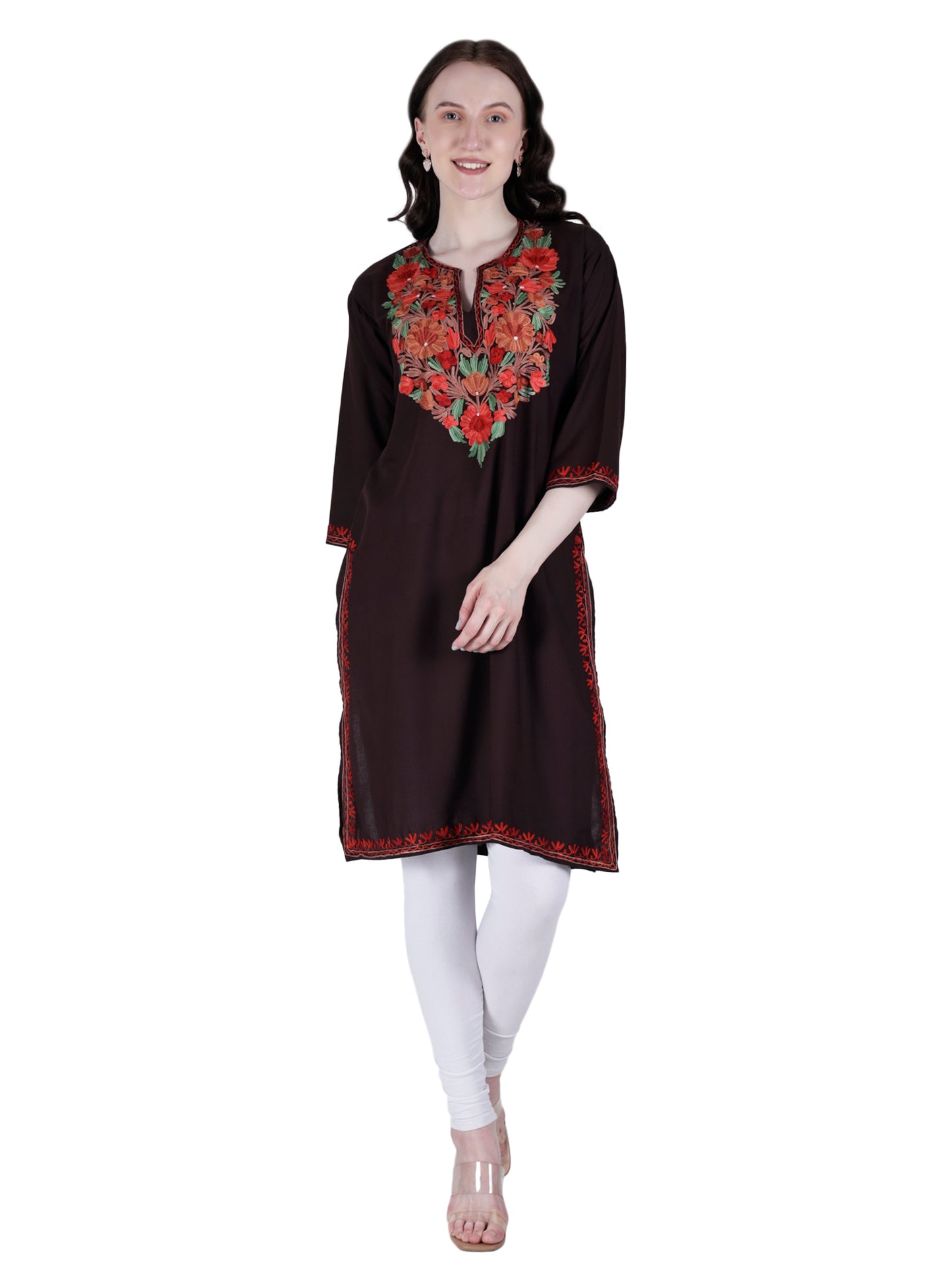 Kashmiri Kurti for Women Cotton Kurti with Embroidery Long A Line Kurtis with Charming Embroidery