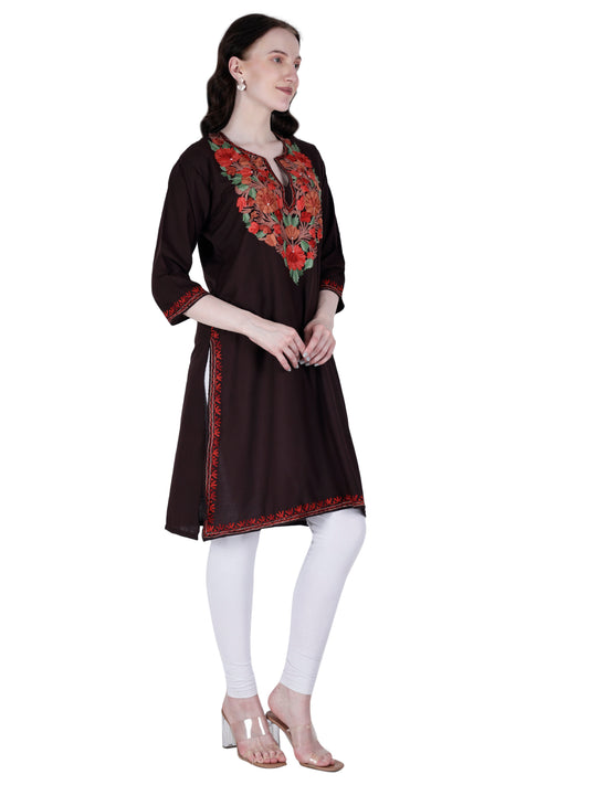 Kashmiri Kurti for Women Cotton Kurti with Embroidery Long A Line Kurtis with Charming Embroidery
