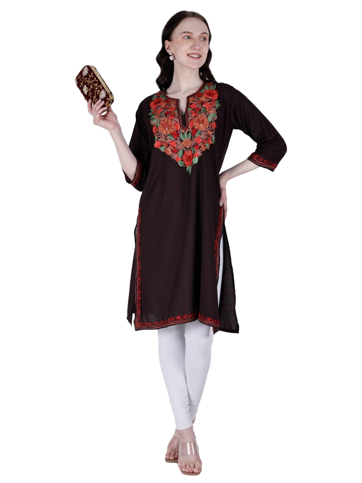 Kashmiri Kurti for Women Cotton Kurti with Embroidery Long A Line Kurtis with Charming Embroidery