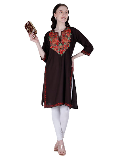 Kashmiri Kurti for Women Cotton Kurti with Embroidery Long A Line Kurtis with Charming Embroidery