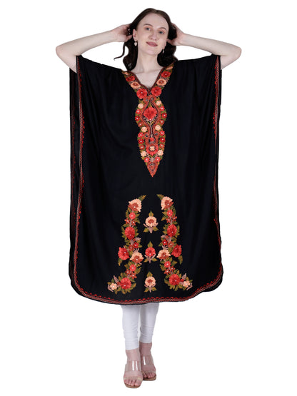 Kashmir Gallery Women Kashmiri Kaftan Nightgown Maxi with Kashmiri Charming Embroidery Free Size