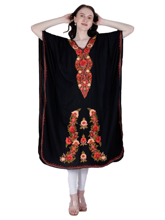 Kashmir Gallery Women Kashmiri Kaftan Nightgown Maxi with Kashmiri Charming Embroidery Free Size