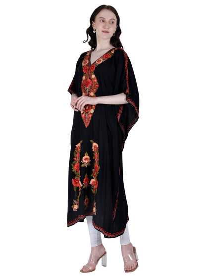 Kashmir Gallery Women Kashmiri Kaftan Nightgown Maxi with Kashmiri Charming Embroidery Free Size