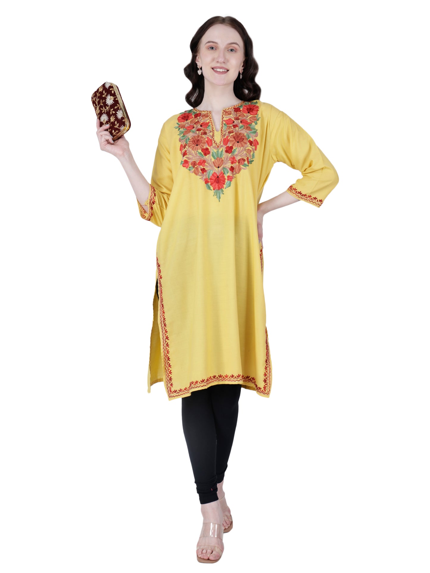 Kashmiri Kurti for Women Cotton Kurti with Embroidery Long A Line Kurtis with Charming Embroidery
