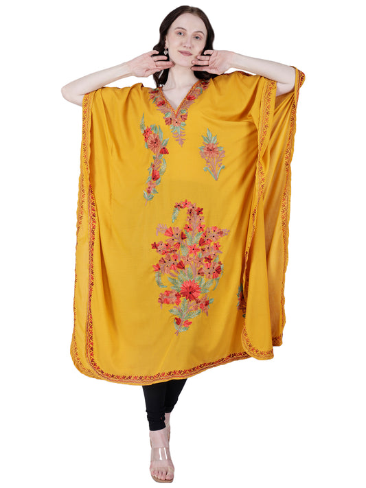 Kashmir Gallery Women Kashmiri Kaftan Nightgown Maxi with Kashmiri Charming Embroidery Free Size