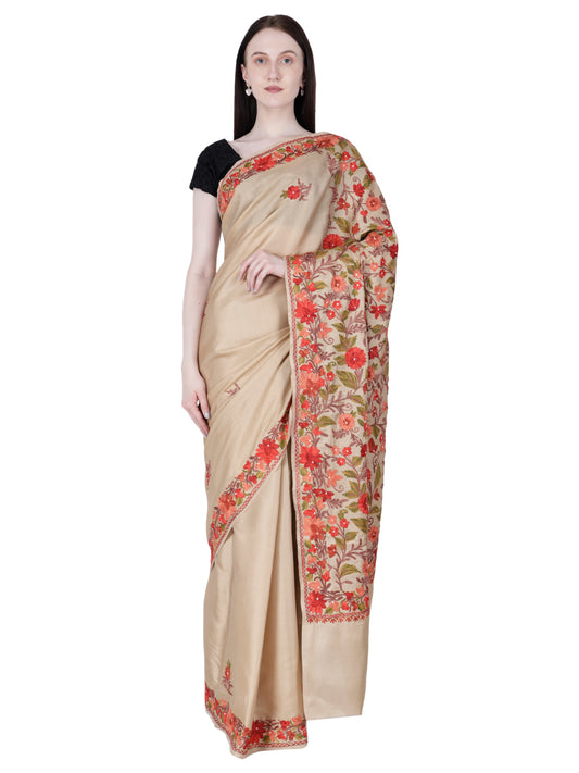 Women's Silk Sarees Embroidered with Kashmiri Aari work