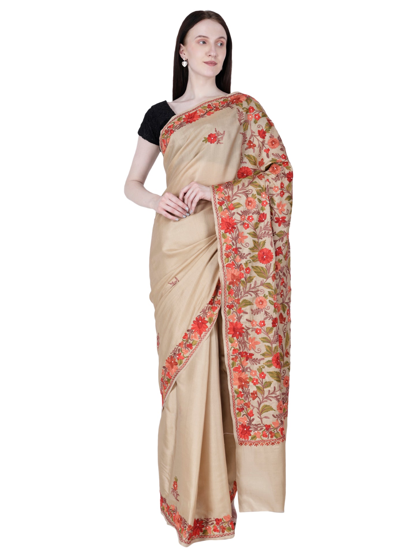 Women's Silk Sarees Embroidered with Kashmiri Aari work
