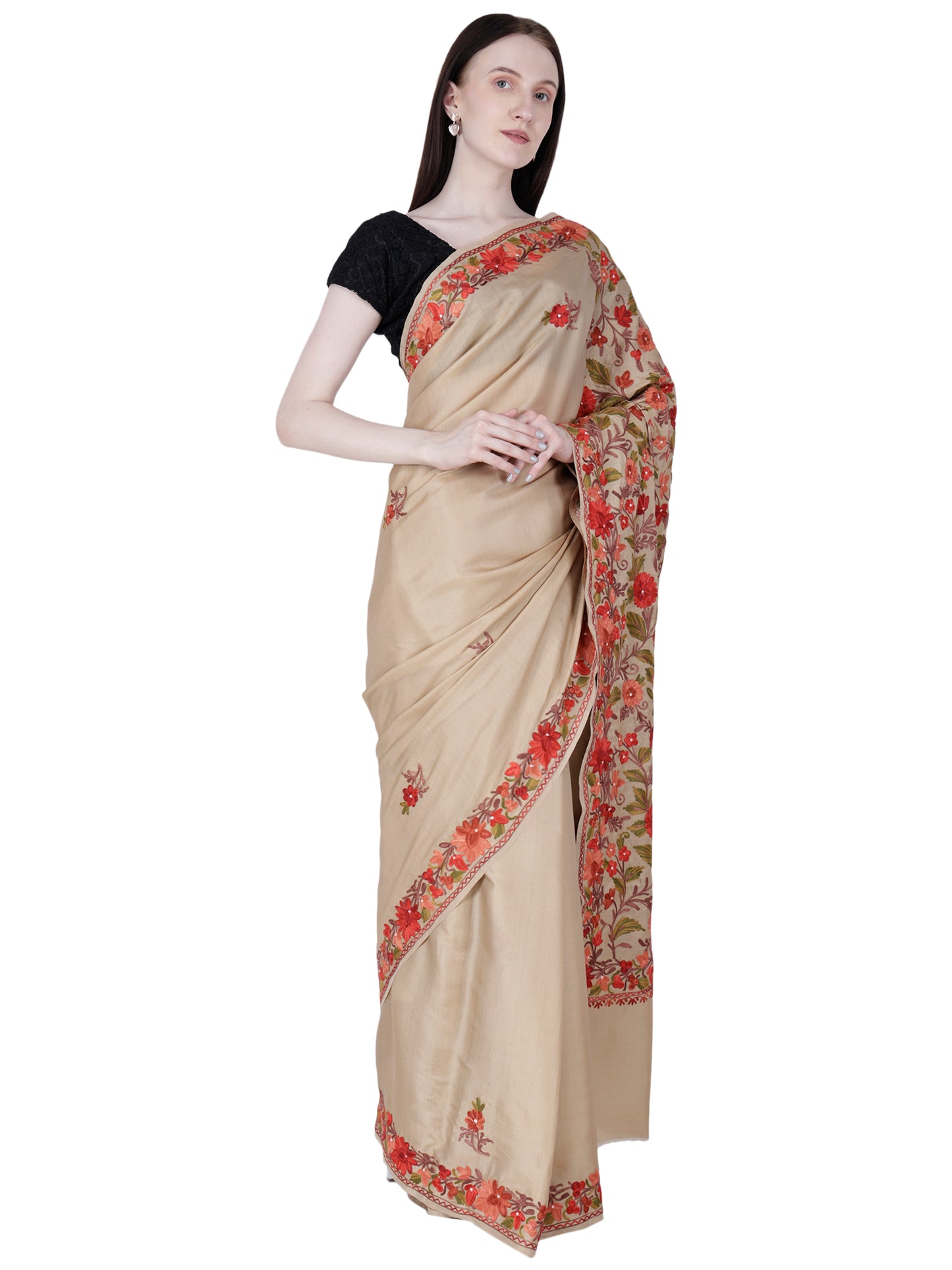 Women's Silk Sarees Embroidered with Kashmiri Aari work