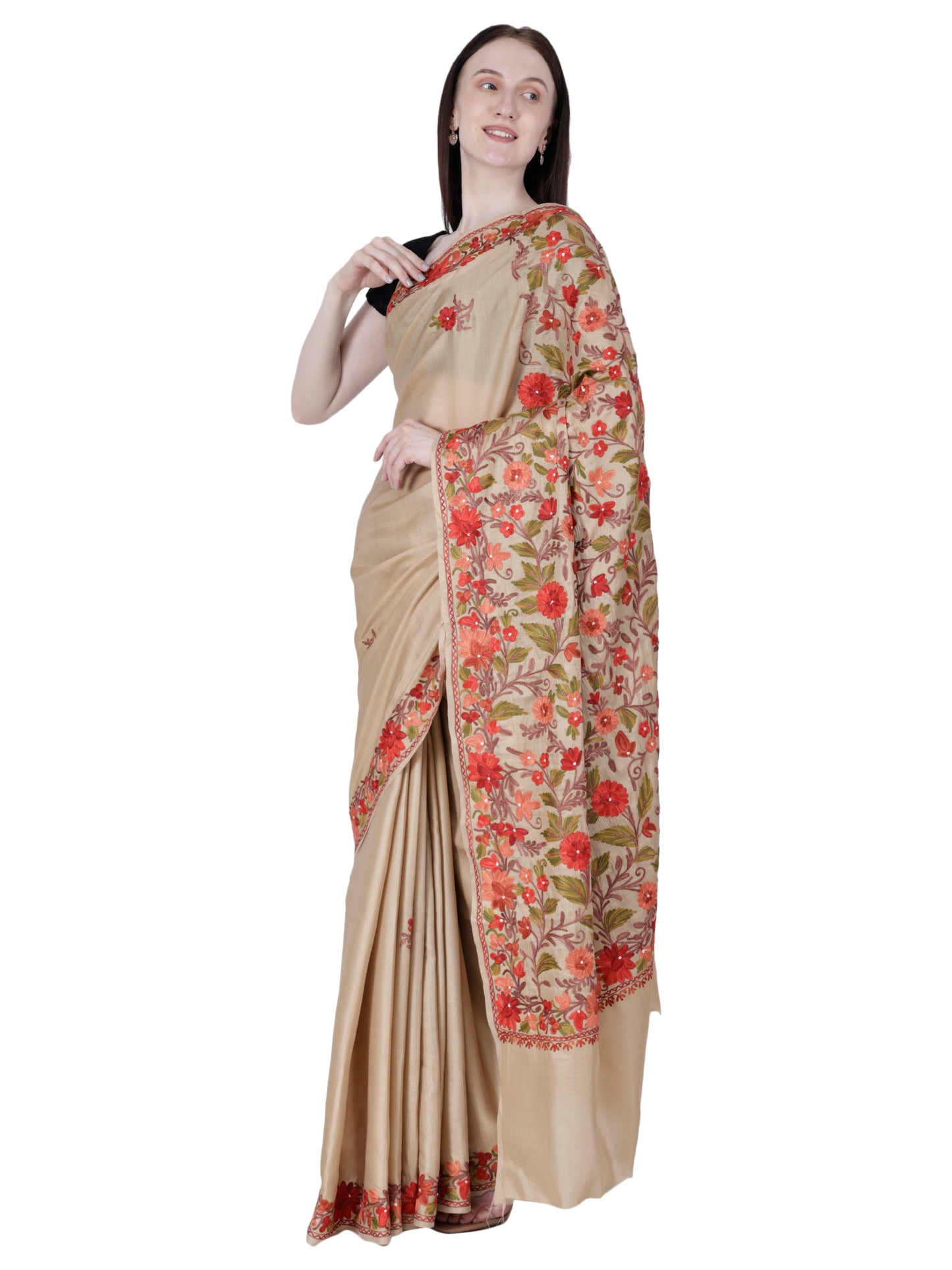Women's Silk Sarees Embroidered with Kashmiri Aari work