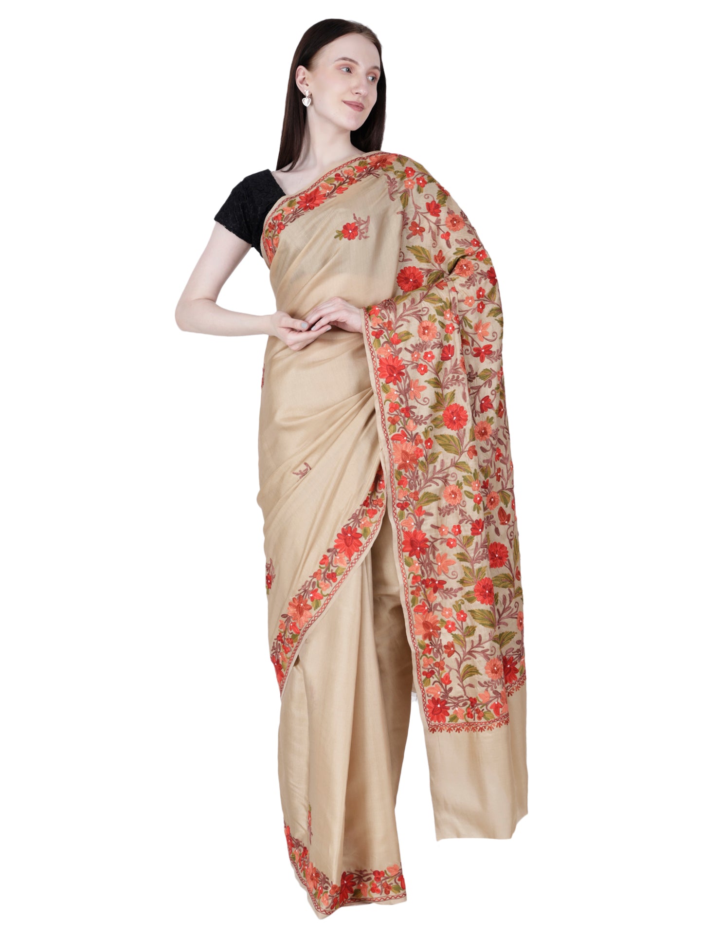 Women's Silk Sarees Embroidered with Kashmiri Aari work