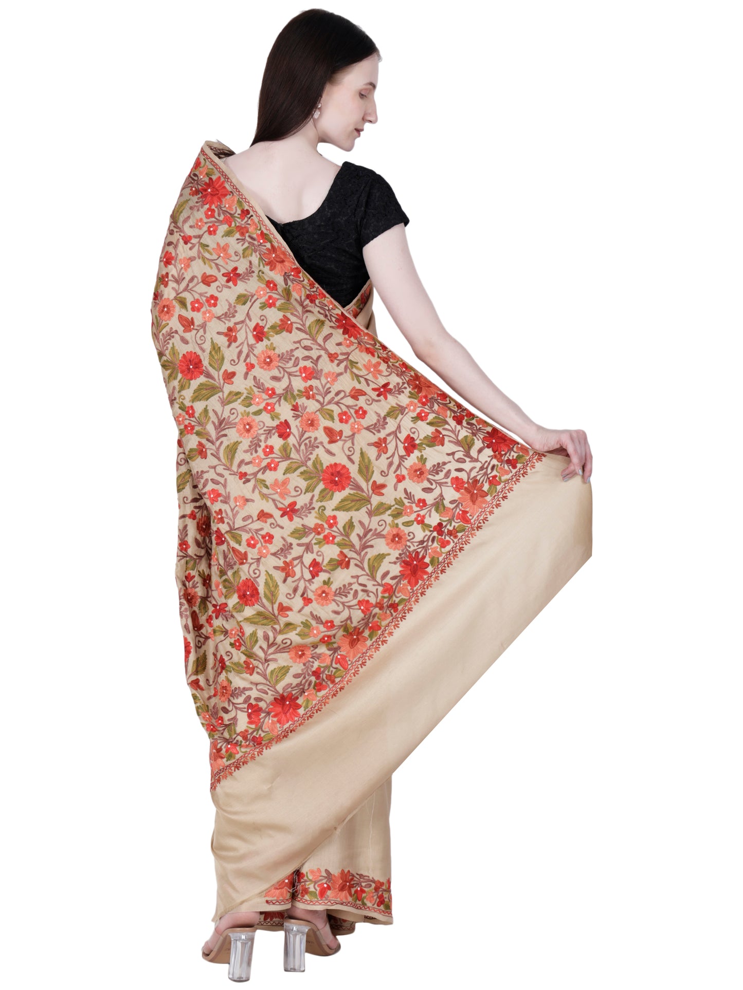 Women's Silk Sarees Embroidered with Kashmiri Aari work