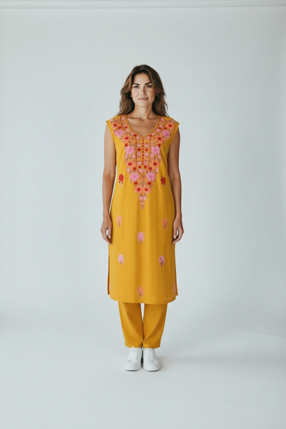 Women Cotton Suits with Kashmiri Embroidery Salwar Suits -Mustard