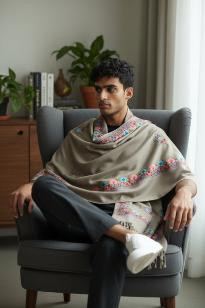 Kashmiri Wool Shawl for Men | Handcrafted Embroidery | Soft & Warm Winter Shawl | Traditional Ethnic Men’s Wrap - Sea Green