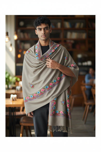 Kashmiri Wool Shawl for Men | Handcrafted Embroidery | Soft & Warm Winter Shawl | Traditional Ethnic Men’s Wrap - Sea Green
