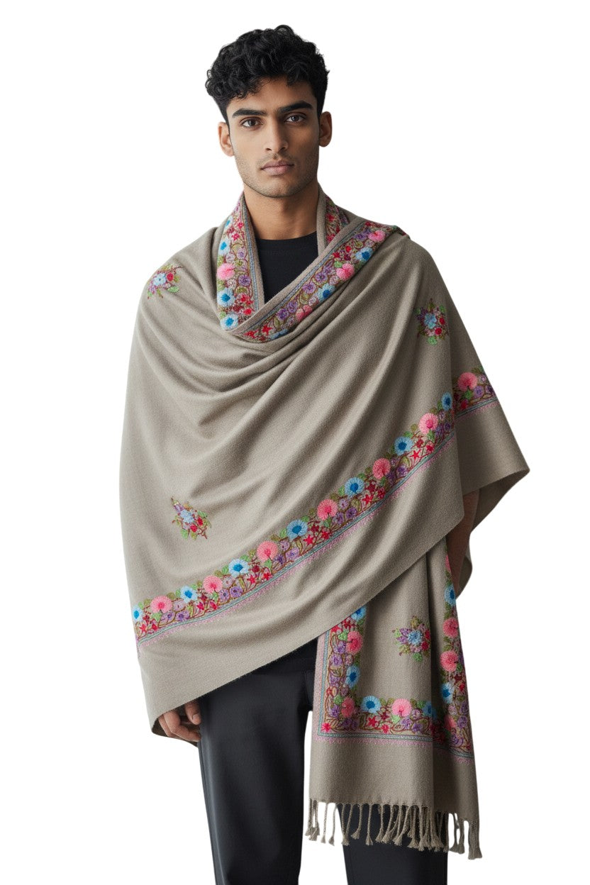 Kashmiri Wool Shawl for Men | Handcrafted Embroidery | Soft & Warm Winter Shawl | Traditional Ethnic Men’s Wrap - Sea Green