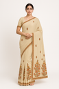 Women's georgette Sarees Embroidered with Kashmiri Aari work | Stylish Saree with Unstitched Blouse Pieces. (Geogrette_Beige-3)