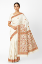 Women's Silk Sarees Embroidered with Kashmiri Aari work | Stylish Saree with Unstitched Blouse Pieces-White