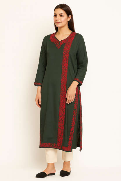 Kashmir Gallery Kashmiri Kurti for Women Cotton Kurti with Embroidery - Green