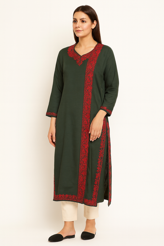 Kashmir Gallery Kashmiri Kurti for Women Cotton Kurti with Embroidery - Green