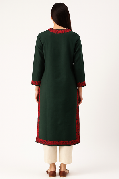 Kashmir Gallery Kashmiri Kurti for Women Cotton Kurti with Embroidery - Green