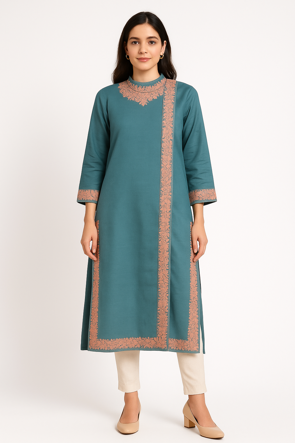 Kashmir Gallery Kashmiri Kurti for Women Cotton Kurti with Embroidery - Turquoise