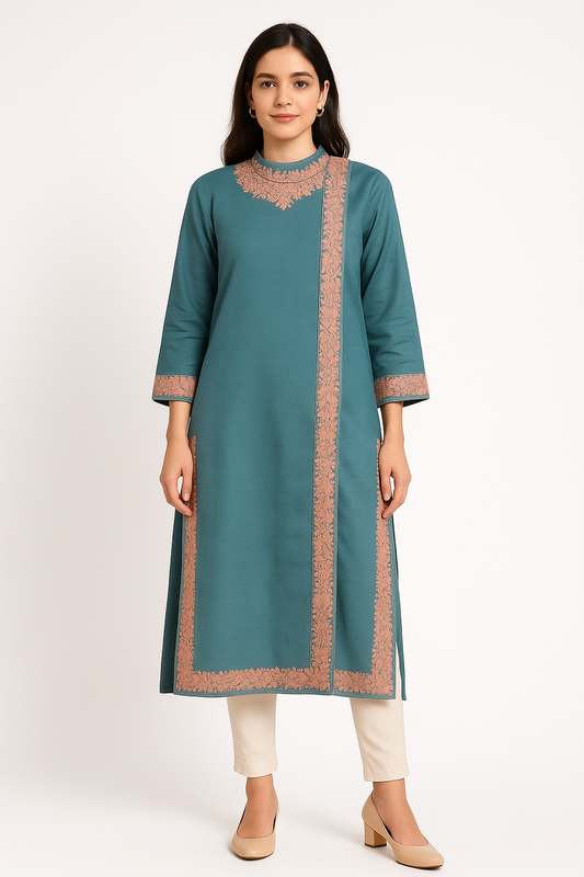Kashmir Gallery Kashmiri Kurti for Women Cotton Kurti with Embroidery - Turquoise
