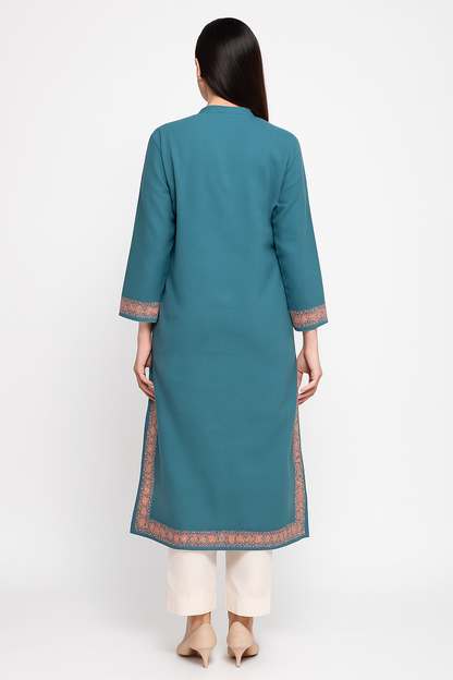 Kashmir Gallery Kashmiri Kurti for Women Cotton Kurti with Embroidery - Turquoise