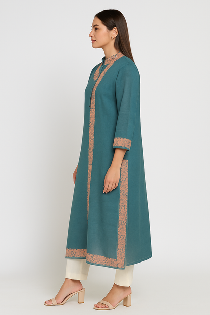 Kashmir Gallery Kashmiri Kurti for Women Cotton Kurti with Embroidery - Turquoise