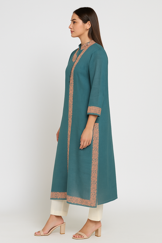 Kashmir Gallery Kashmiri Kurti for Women Cotton Kurti with Embroidery - Turquoise
