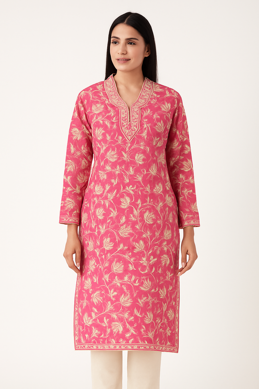 Kashmir Gallery Kashmiri Kurti for Women Cotton Kurti with Embroidery - Pink